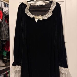 *CIDER* Black Velvet Dress with Lace Trim
